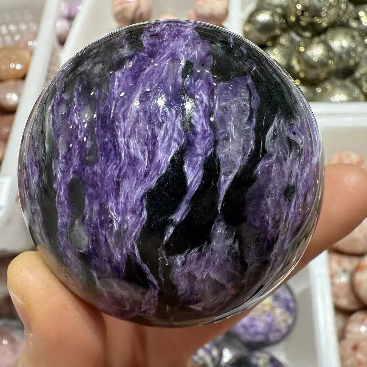 1pc Natural Charoite Quartz Sphere Crystal Ball Reiki Healing Gem Random /300g+
