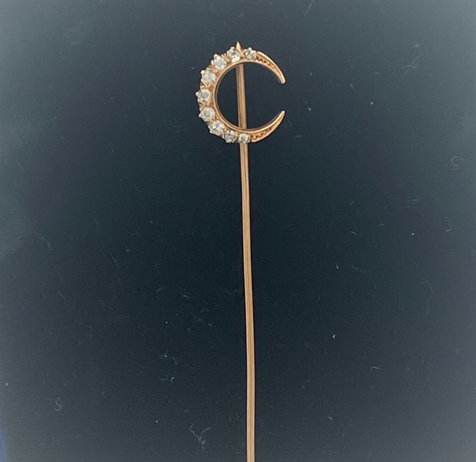 Antique Victorian 18K Stick Pin with 9 rose cut diamonds on a crescent moon