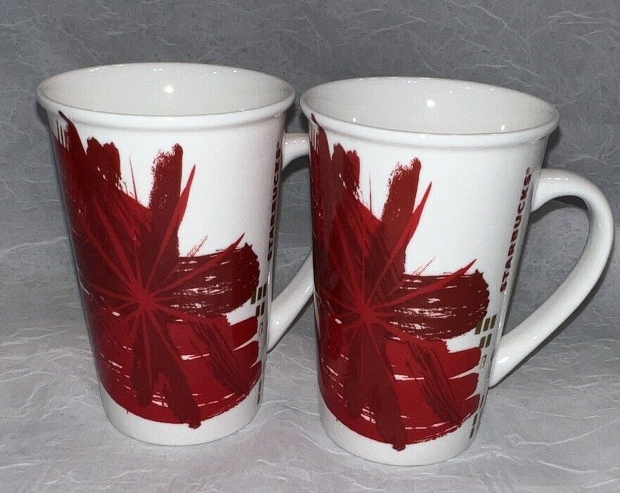 Starbucks 2014 Christmas Large Coffee Tea Mug 12 0z. Poinsettia Red White