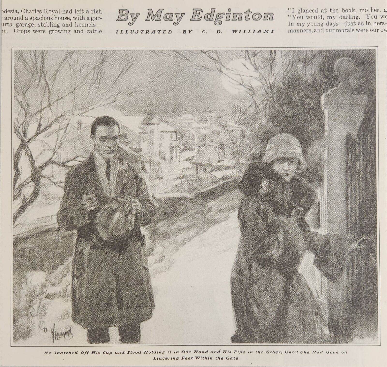 1925 Magazine Picture Man Holds Smoking Pipe & Lady Illustrated by C.D. Williams