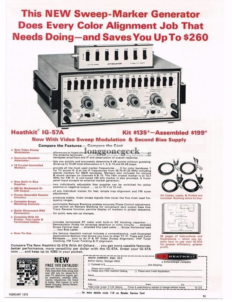 1970 Heathkit IG57A Sweep Marker TV Repair Equipment Vintage Ad 