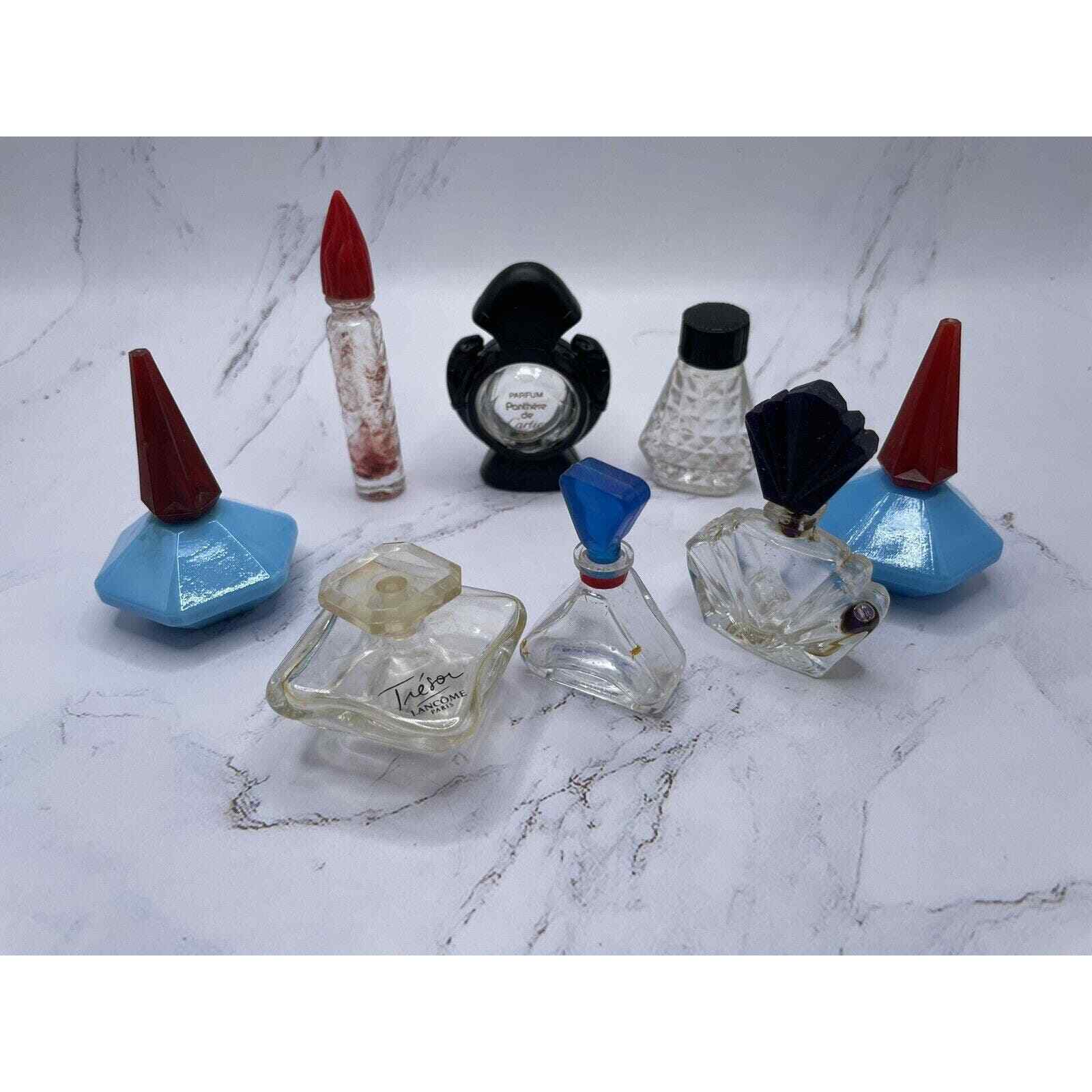 Lot (8) Vintage Designer Mini Perfume Bottles Empty Cartier Lou Lou Givenchy+