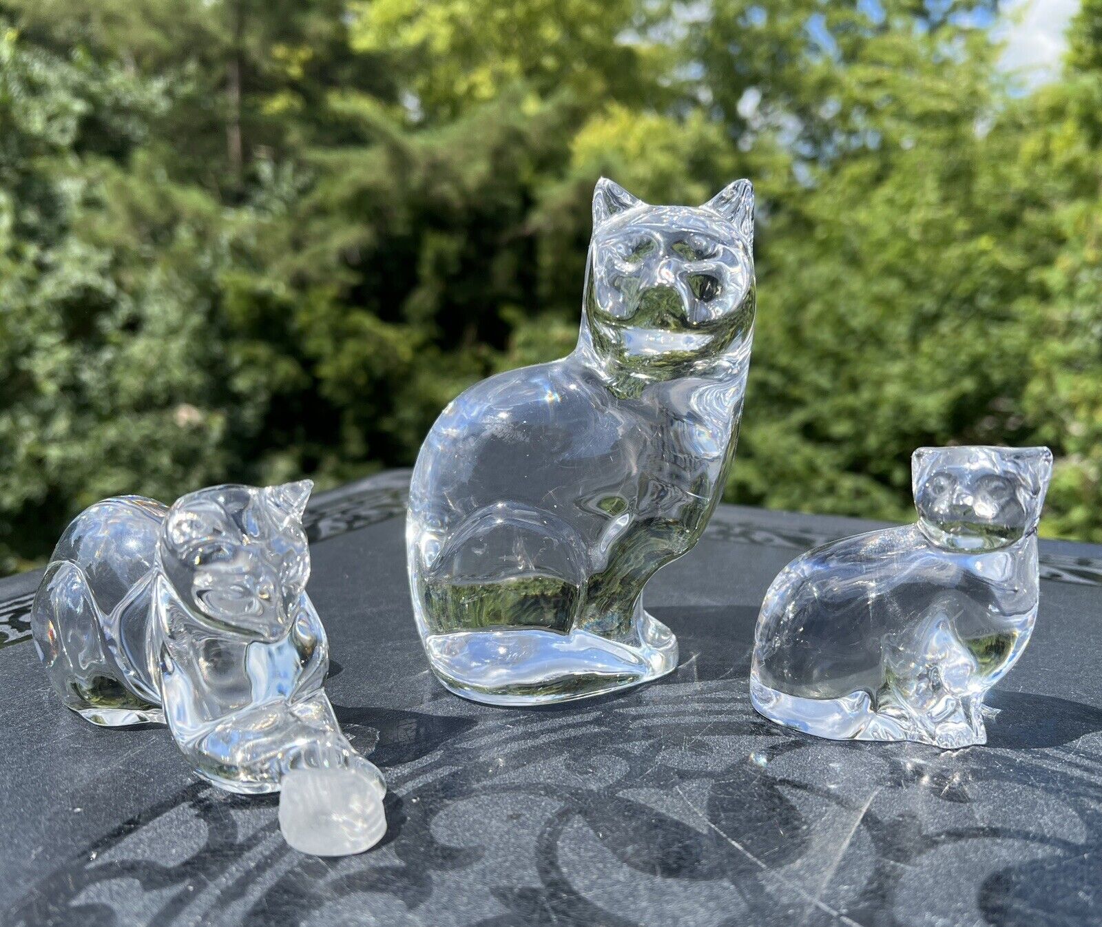 Trio of Sparkling Crystal Cats -Villeroy & Boch, Orrefors, Lenox - Elegant Glass