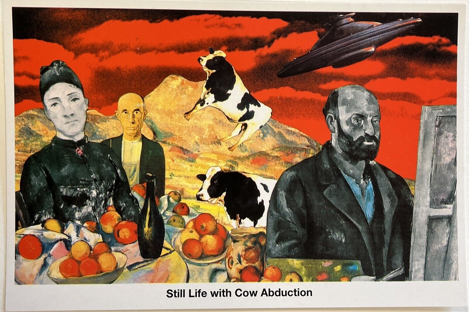 Alien UFO Cow Abduction Art Nelson De La Nuez Vintage 4x6 Chrome Postcard 1996
