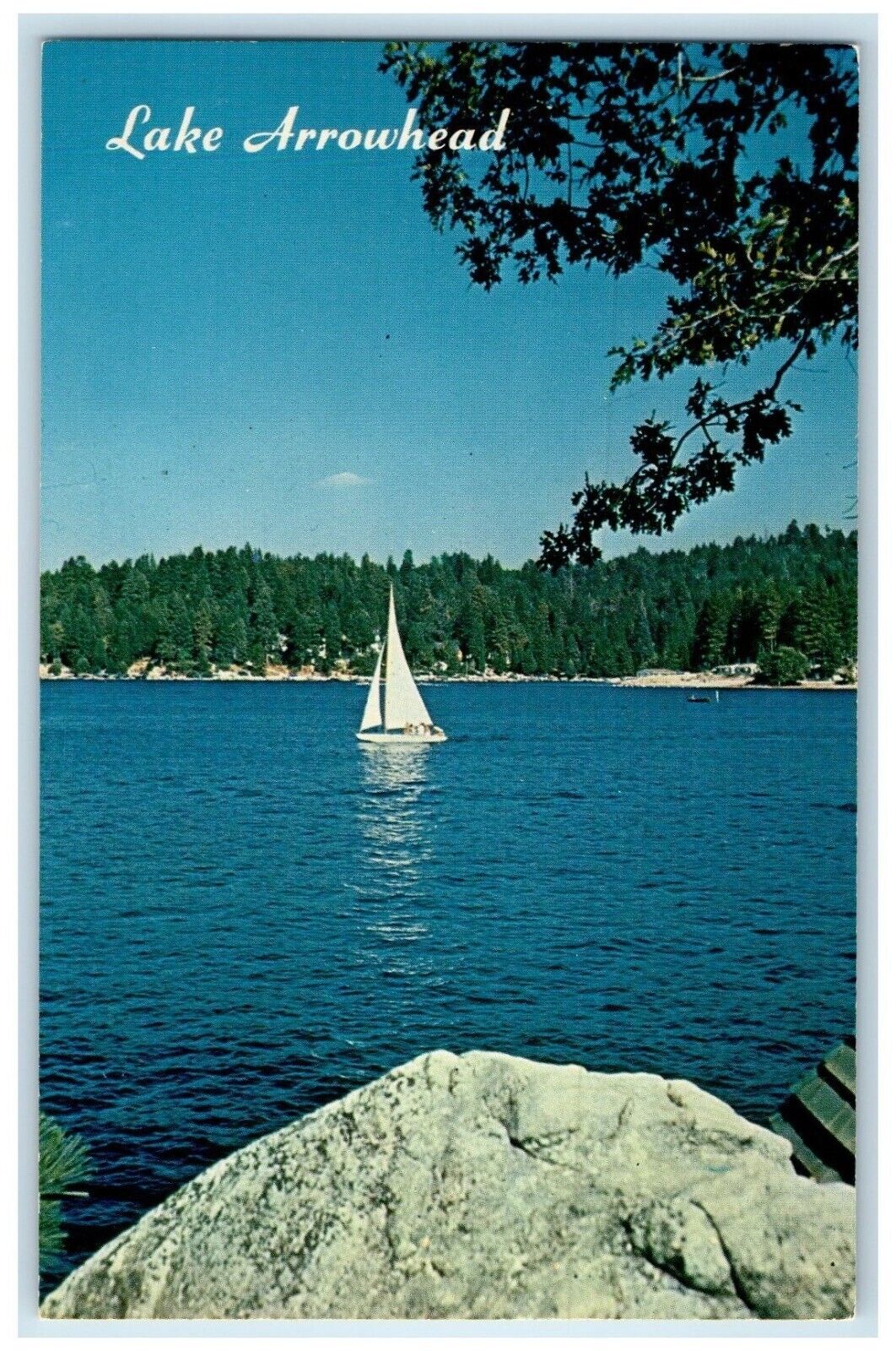 c1960\'s Lake Arrowhead California CA, Sailboat Scene Unposted Vintage Postcard