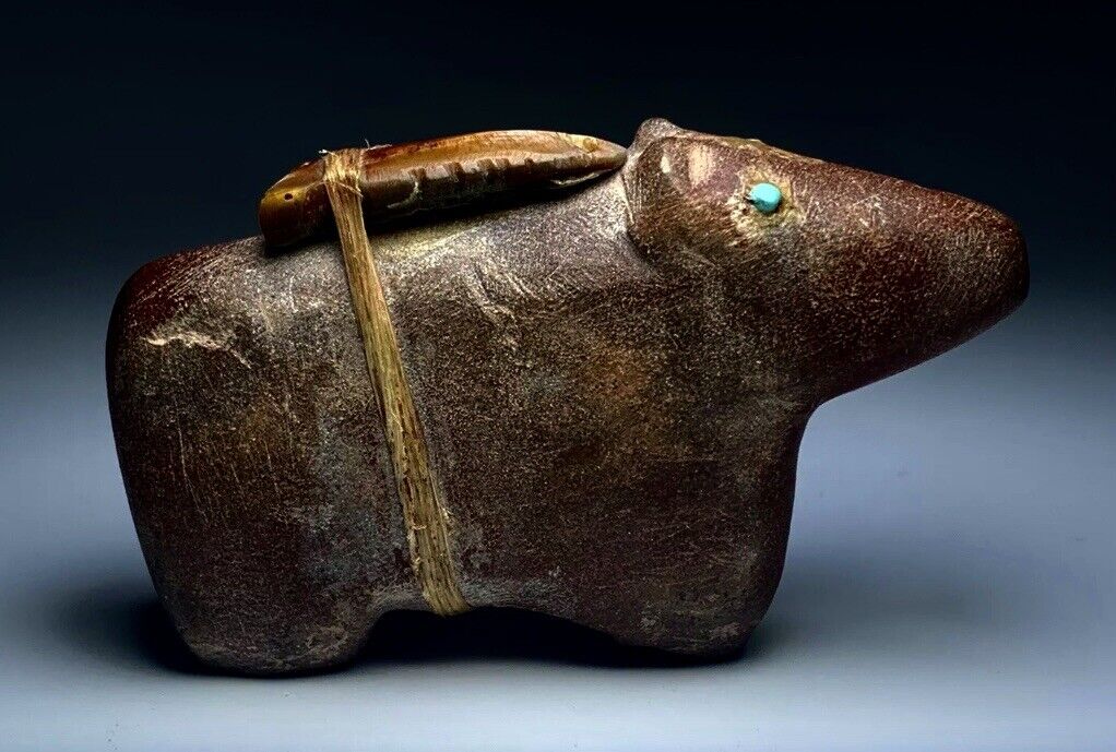 1950’s Native Zuni Carved Stone Bear Fetish By Leo Poblano (d.) 3.1” Long
