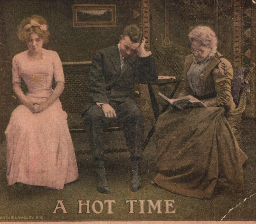 A Hot Time Postcard Antique Vintage Humor Wife Mother Couple *See Pics