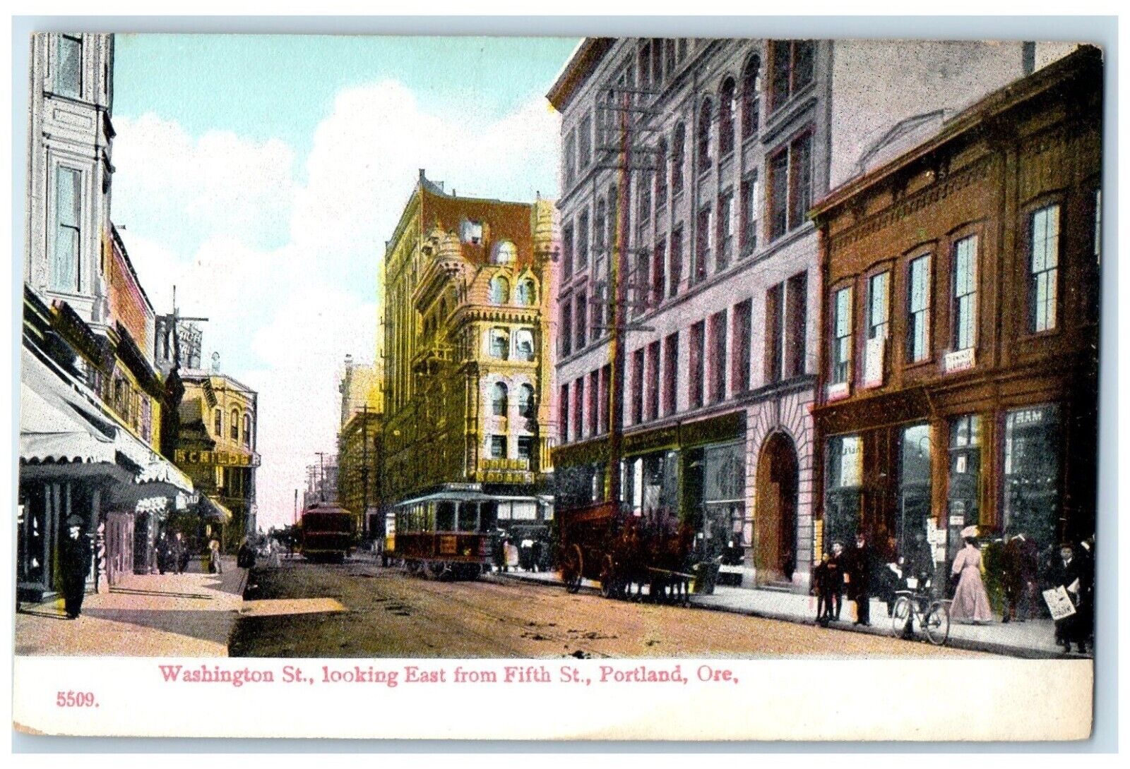 c1910 Washington St. Looking East Fifth St. Portland Oregon OR Vintage Postcard