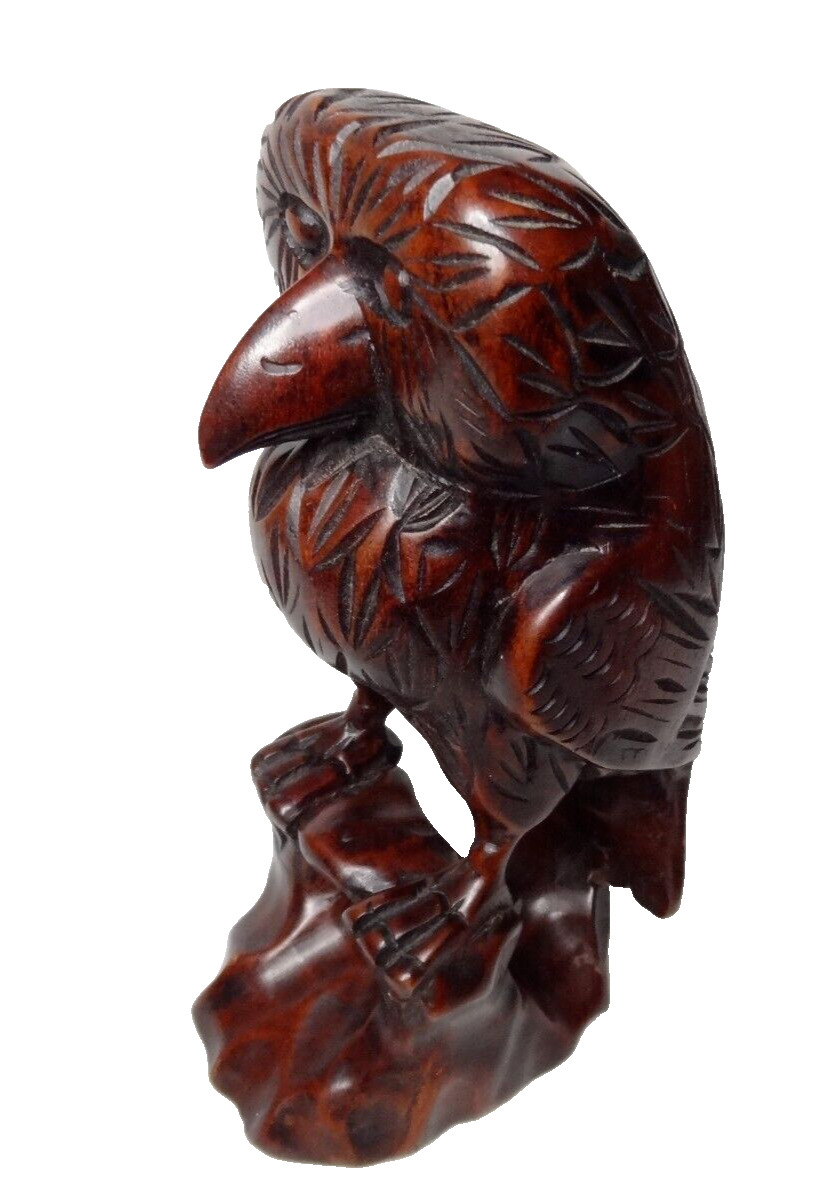 Vintage Hand Carved Wooden Owl on Branch 8” Folk Art MCM Gorgeous
