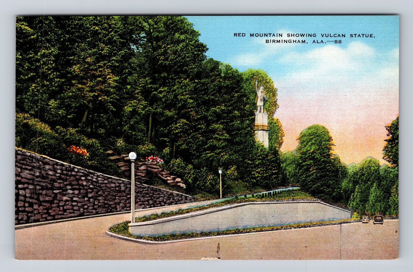 Birmingham AL- Alabama, Red Mountain Showing Vulcan Statue, Vintage Postcard