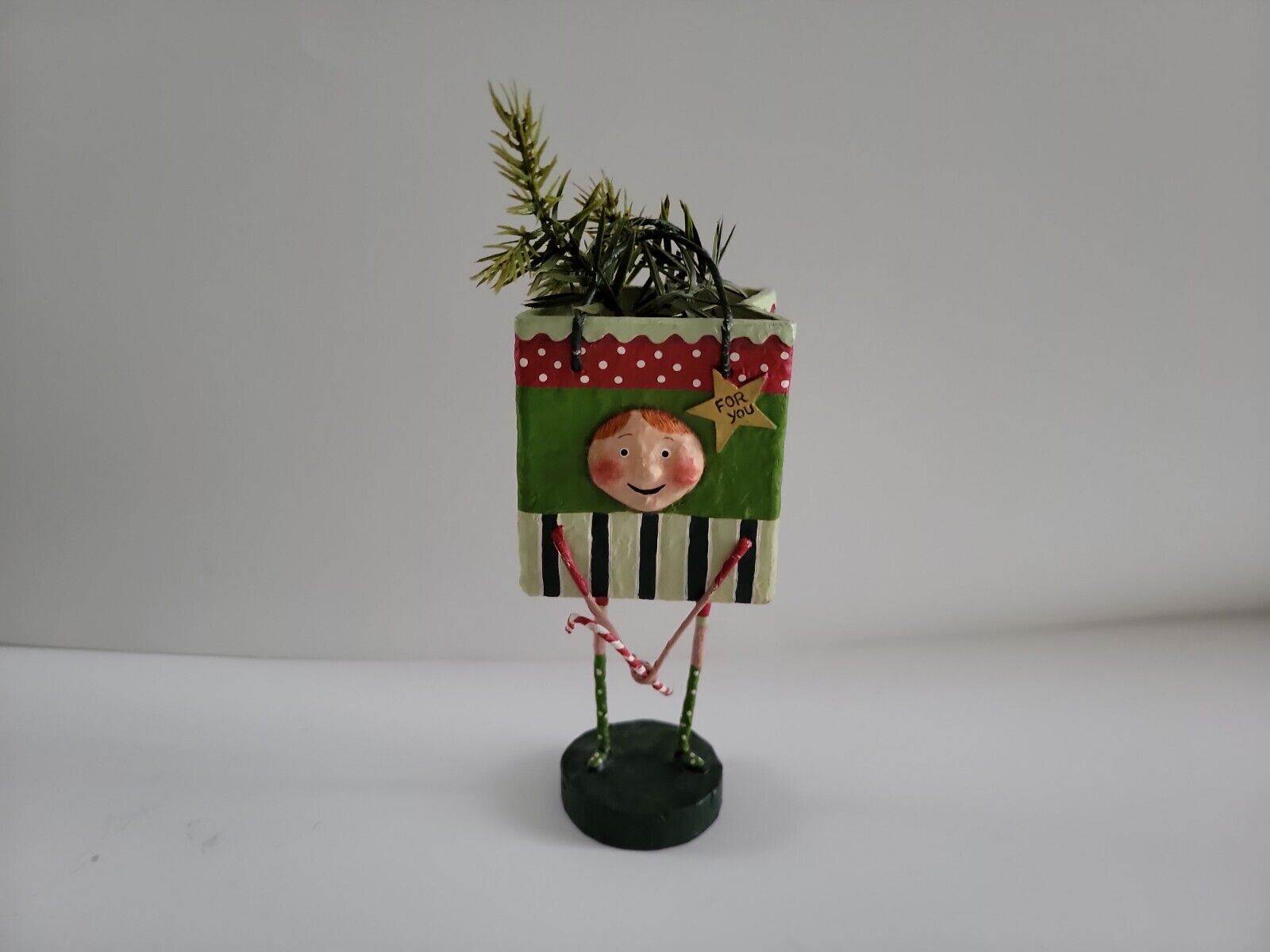Vtg Lori Mitchell Christmas Present For You Gift Bag Figurine