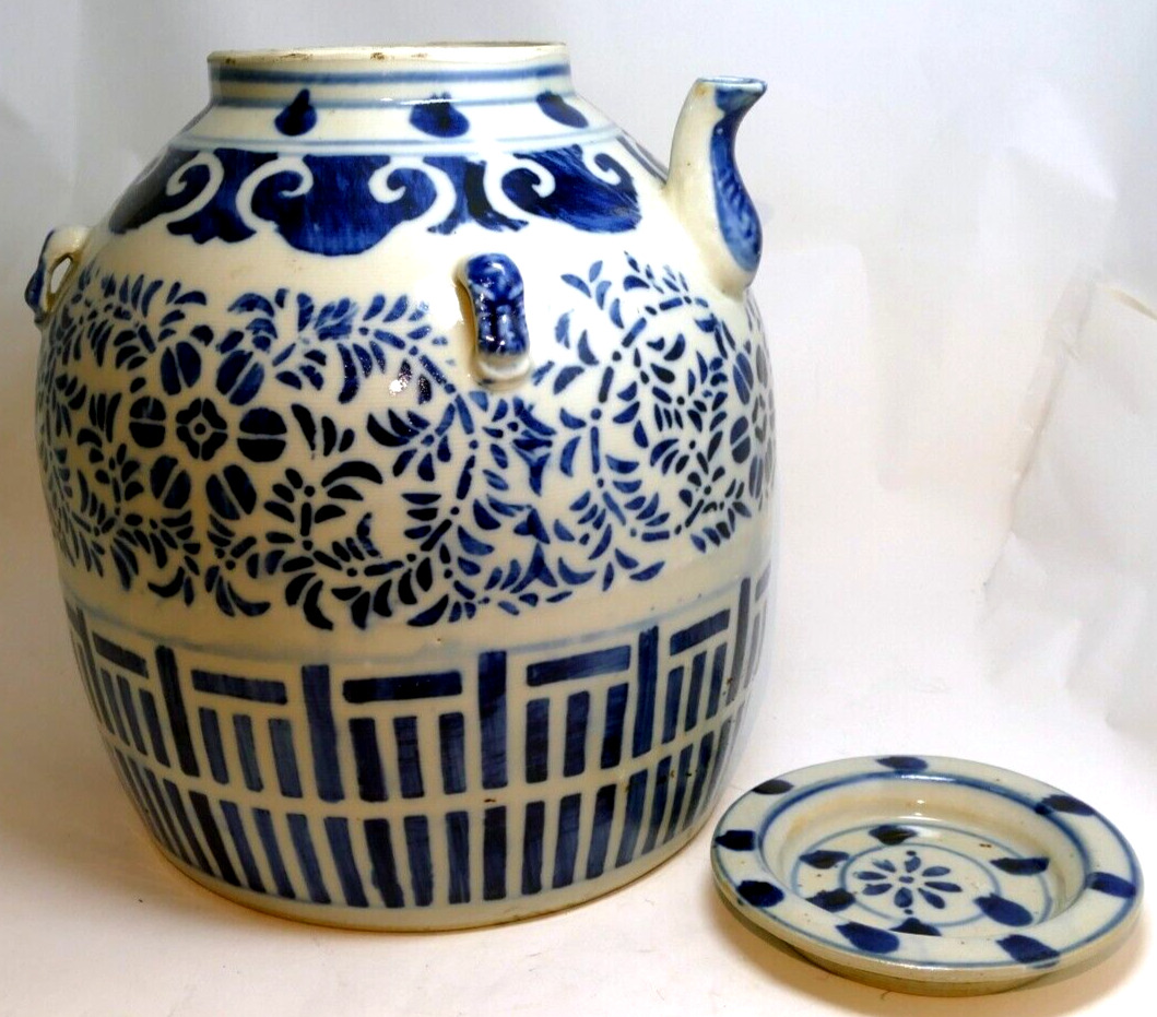 Chinese Qianlong Nian Zhi Blue & White Porcelain Large Wedding Teapot