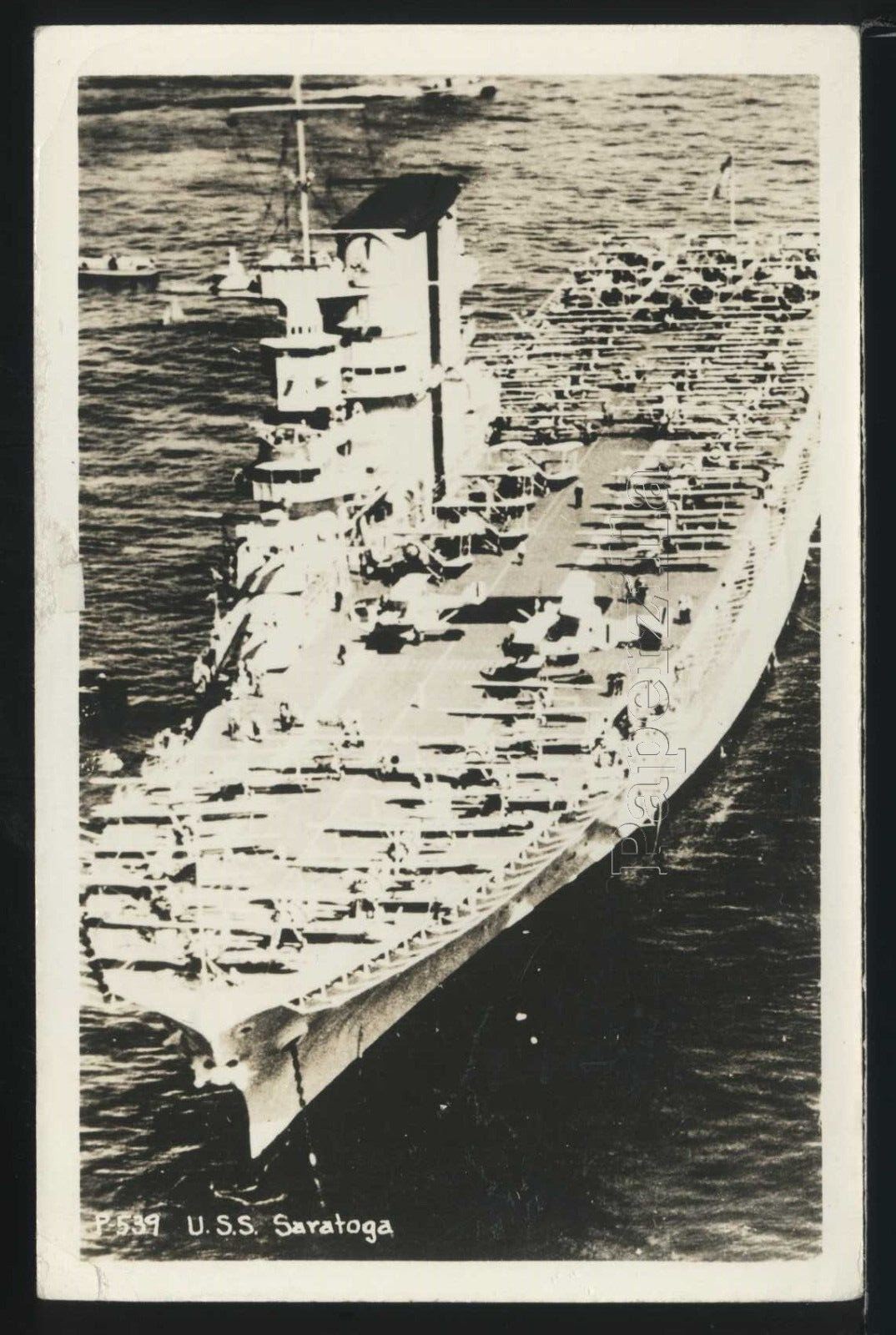 RPPC 1940\'s U.S.S. SARATOGA AIRCRAFT CARRIER CV-3 PACIFIC THEATER P-539
