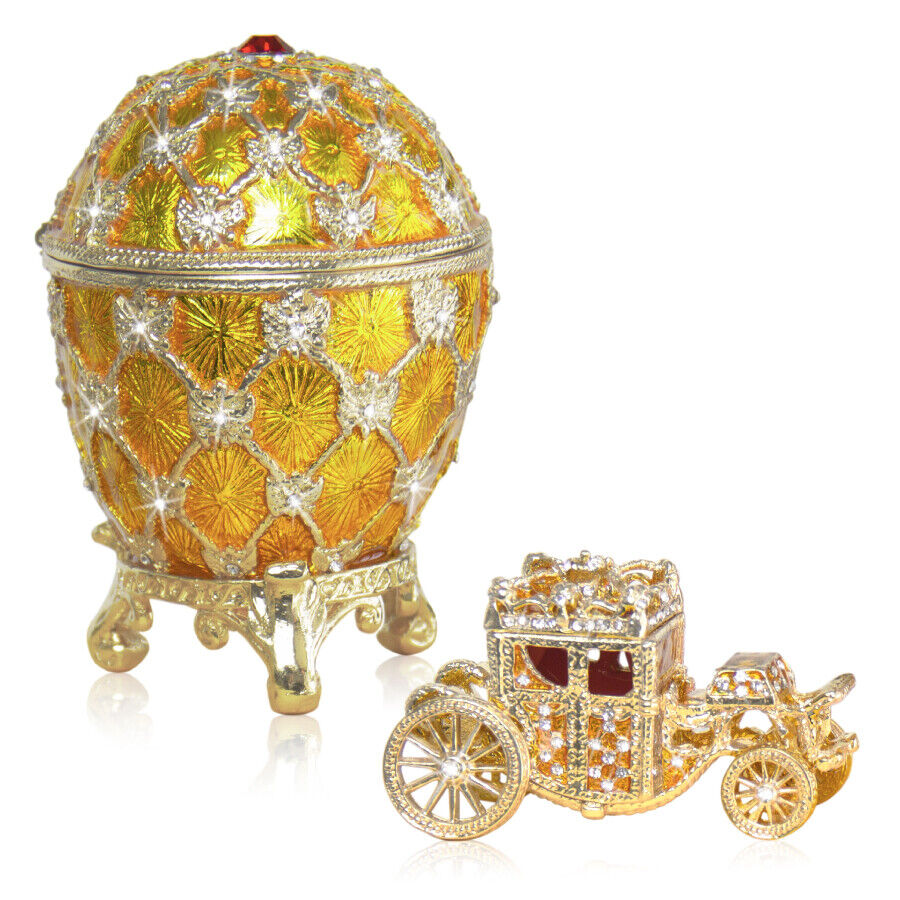 Golden Coronation Faberge Egg Replica set: Large 3.5 inch with Carriage by Vtry