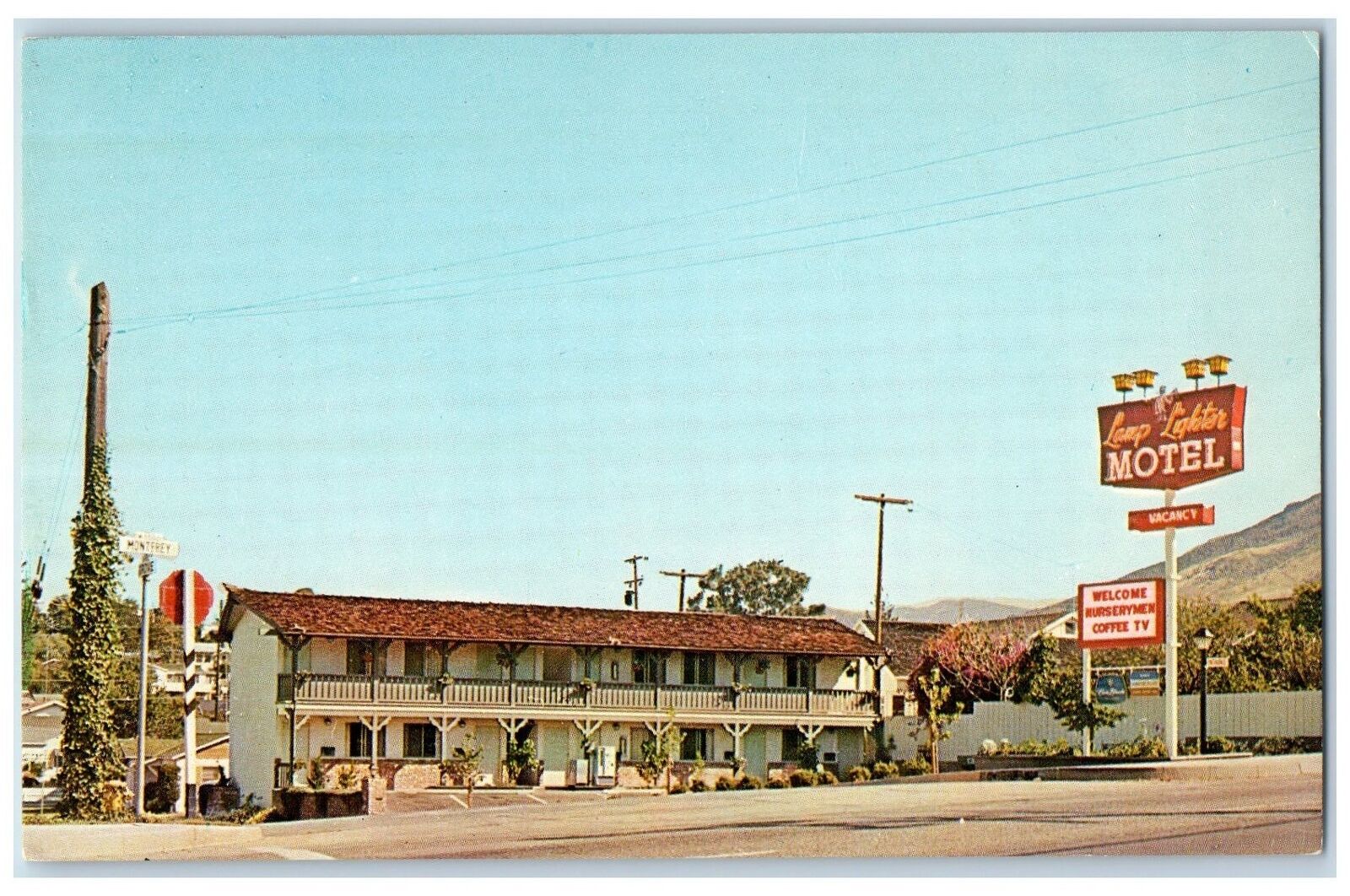 c1950 Lamplighter Motel Entrance Roadside Restaurant San Luis Obispo CA Postcard
