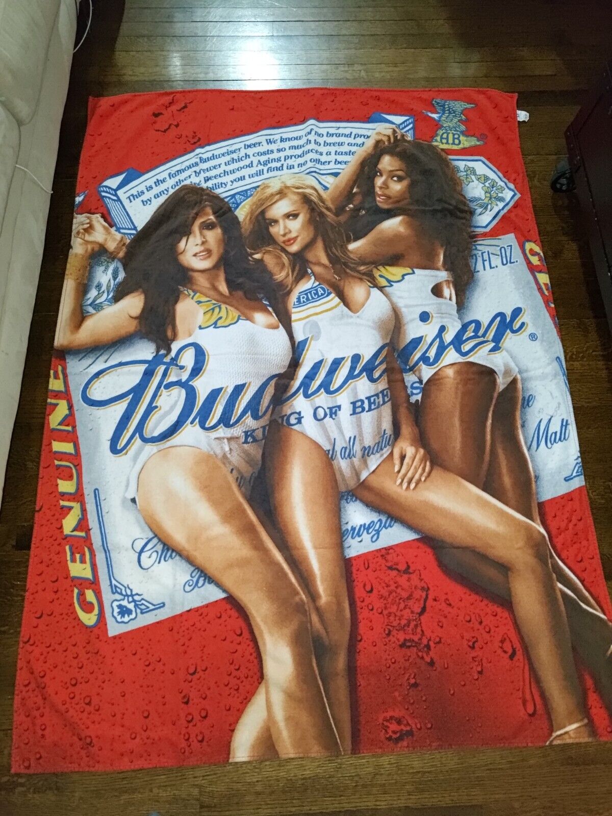HUGE Vtg 90s Budweiser Beer Bud Girls Beach Babes Pool Beach Towel Blanke 50X68