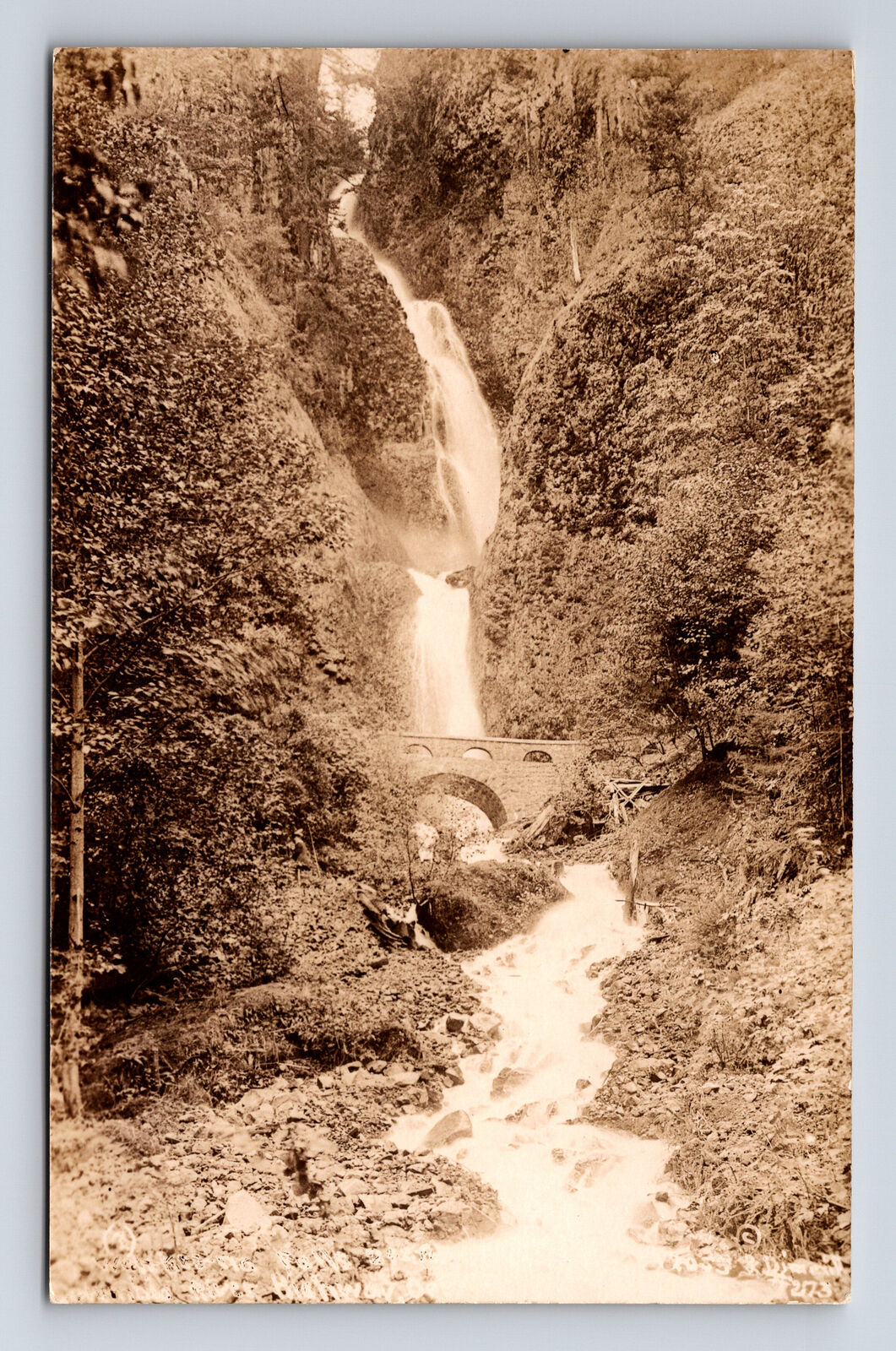 RPPC Scenic Waterfall Wahkeena Falls & Bridge Columbia River Highway OR Postcard