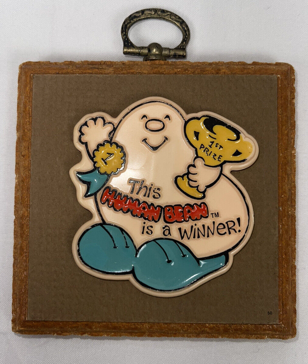 VTG This Human Bean Is A Winner 1st Prize Wall Plaque Wood 1981