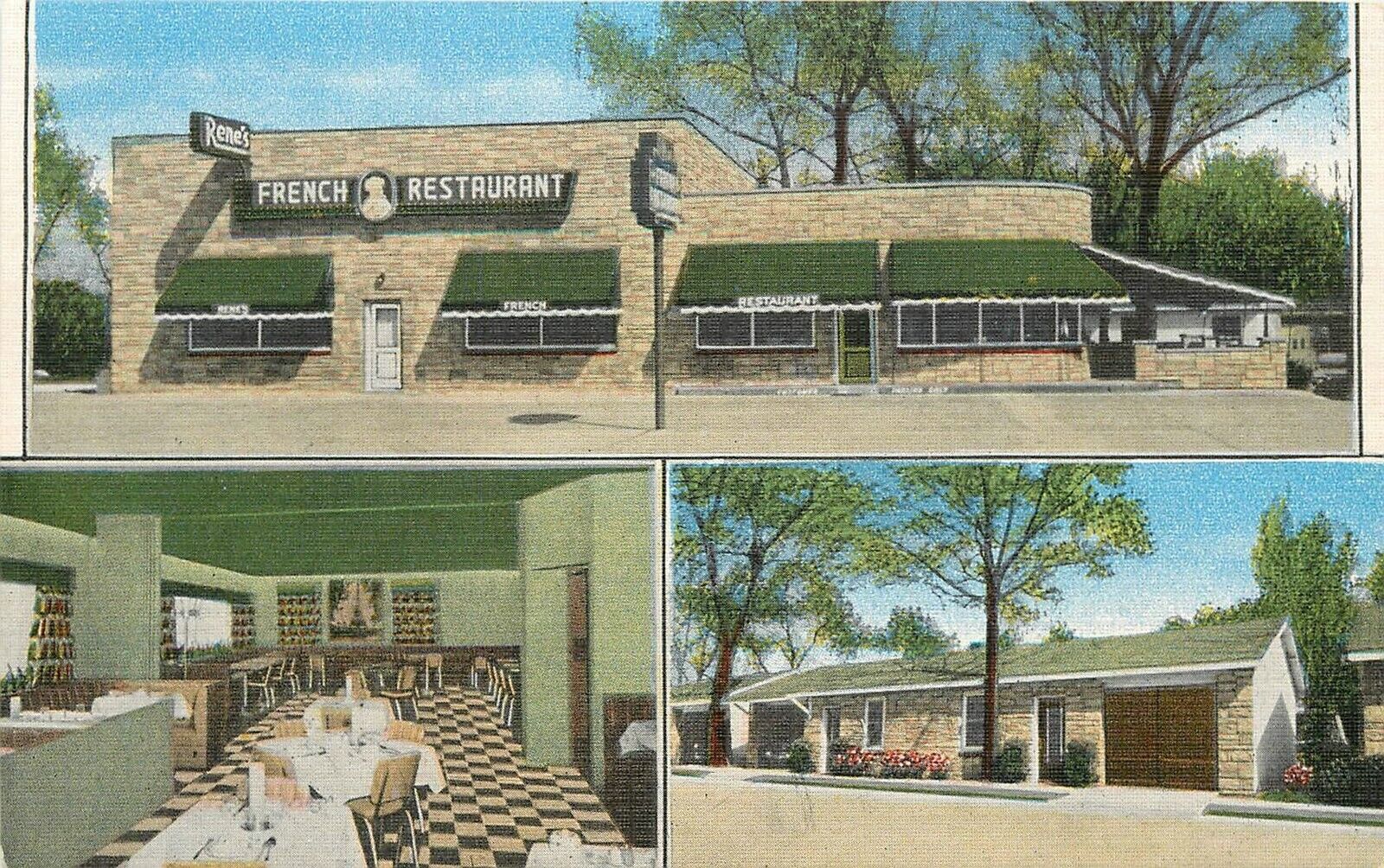 Postcard Indiana Indianapolis Rene\'s French Restaurant Motel Kropp 23-10754