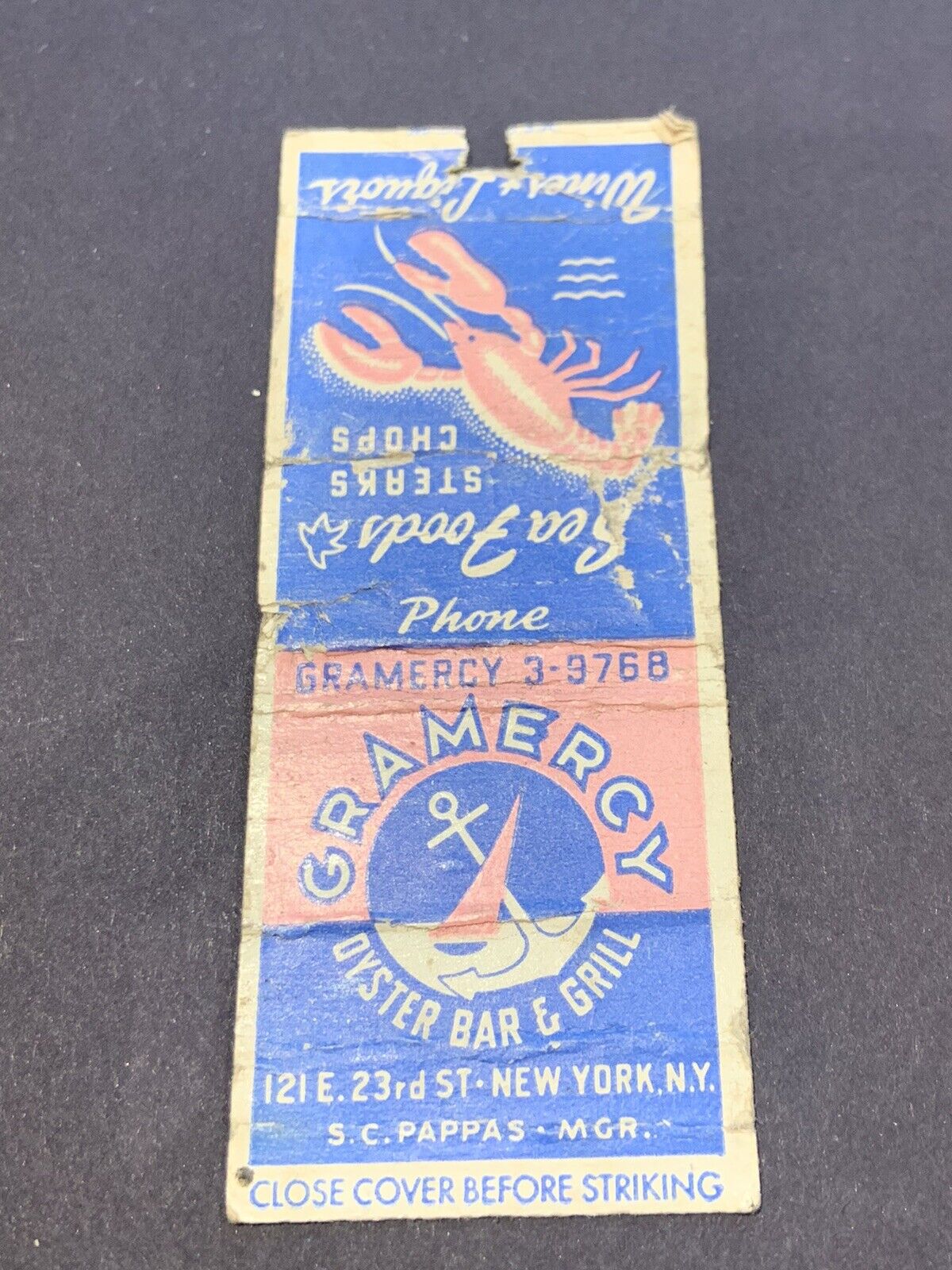 Vintage Bobtail Matchbook: “Gramercy Oyster Bar And Grill” New York, NY