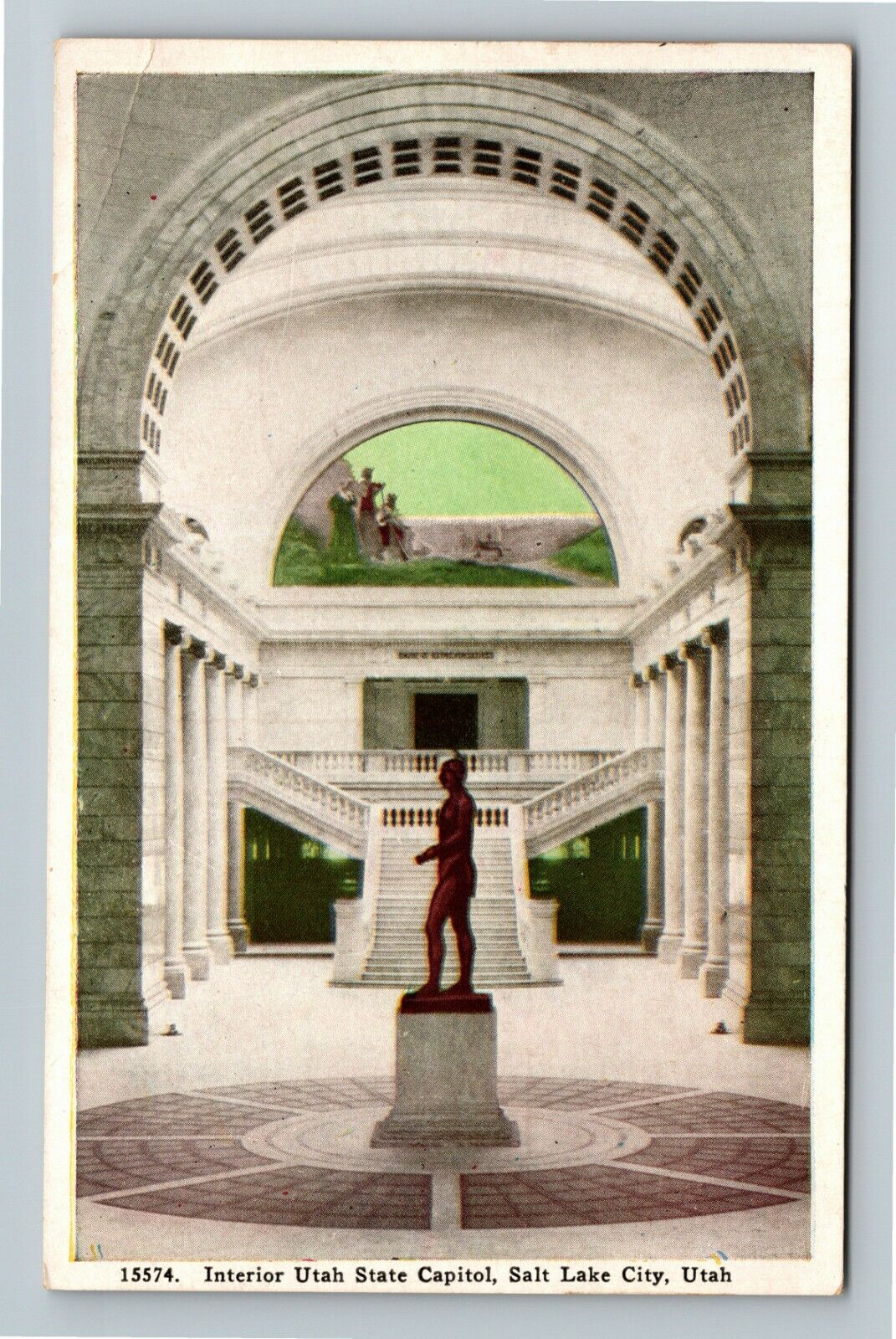 Salt Lake City UT-Utah, Interior Utah State Capitol, Statue Vintage Postcard