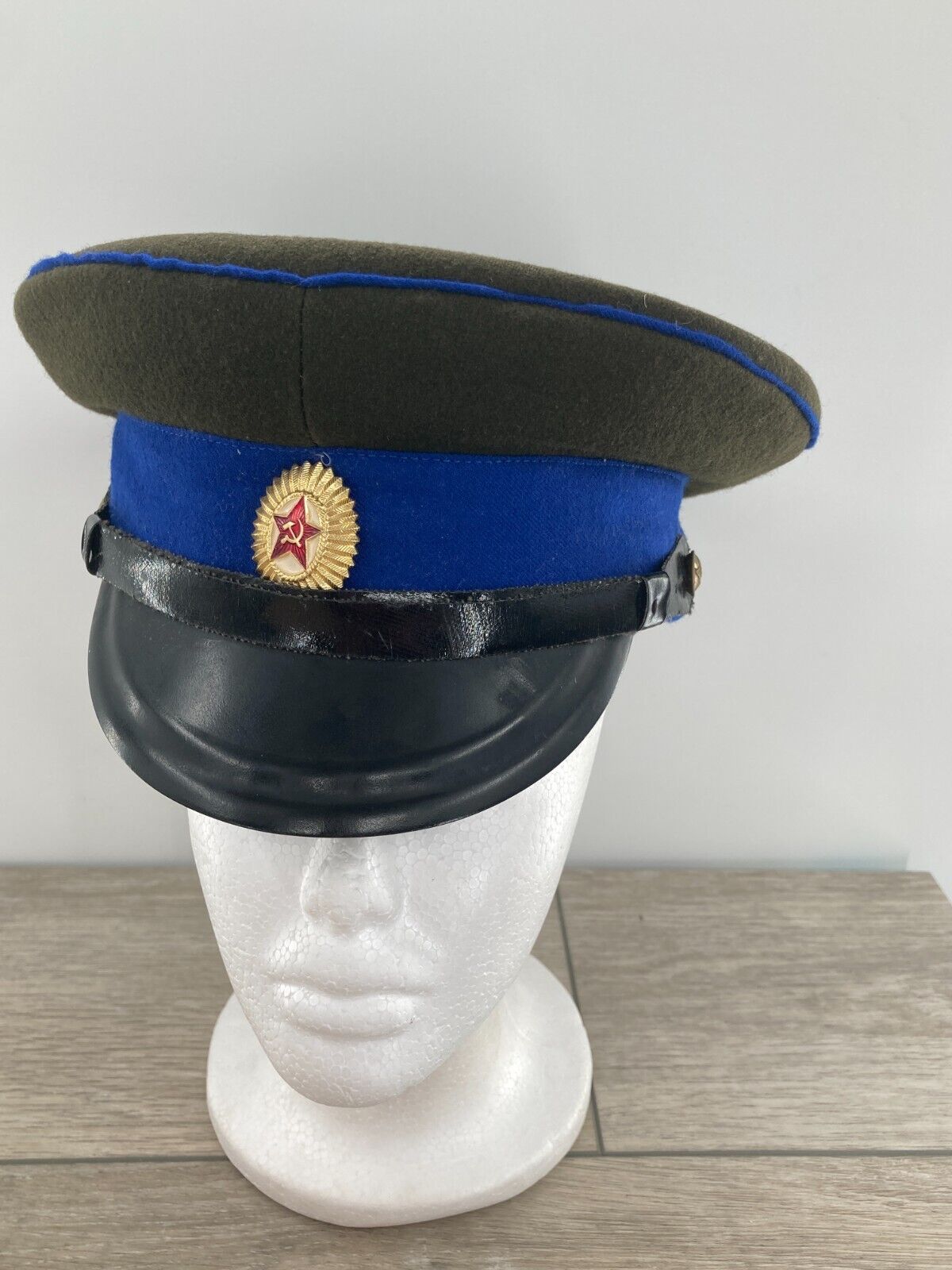 KGB Russian Military Officer Visor Cap Hat Vintage Cosplay Nkvd Pin Stamp Felt