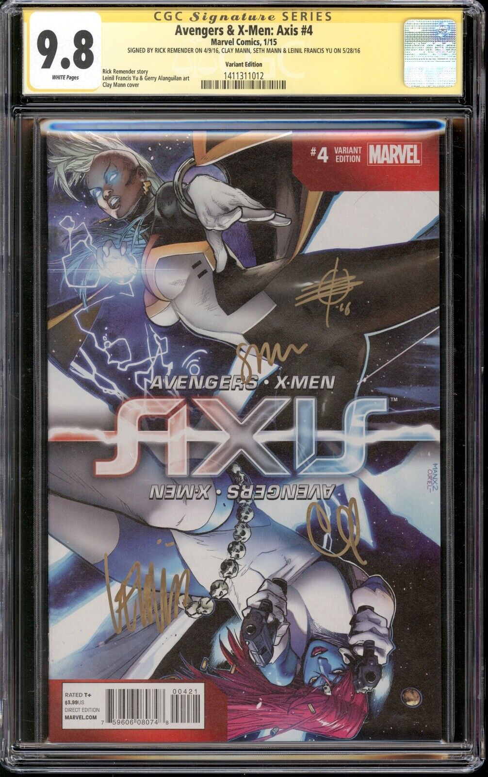 Avengers & X-Men: AXIS #4 Variant CGC SS 9.8 Signed Rick Remender, Clay Mann, Yu