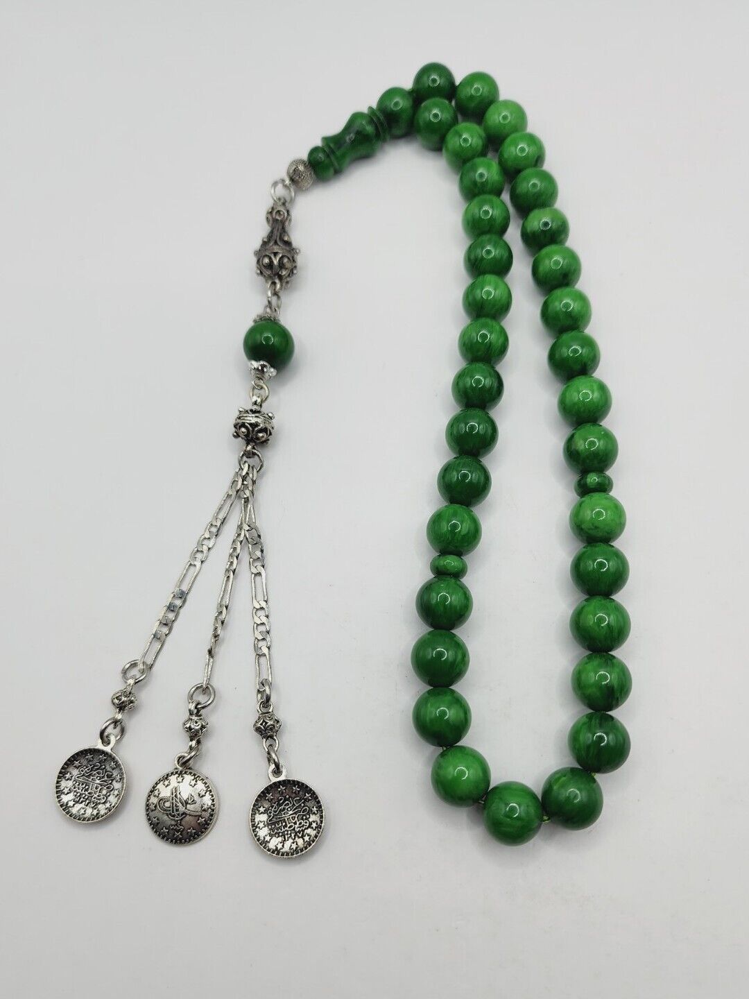 Rosary Faturan Vintage Islamic German Prayer Green Amber Bakelite 33 Beads 54g