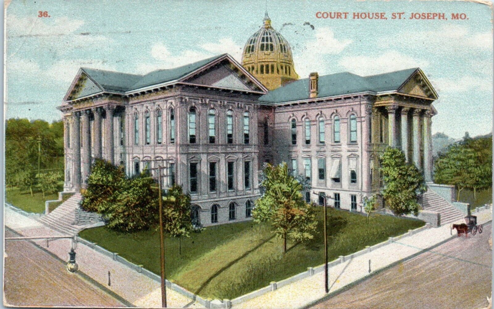 Court House, Horse and Carriage on Street, St. Joseph, Missouri Postcard c1912
