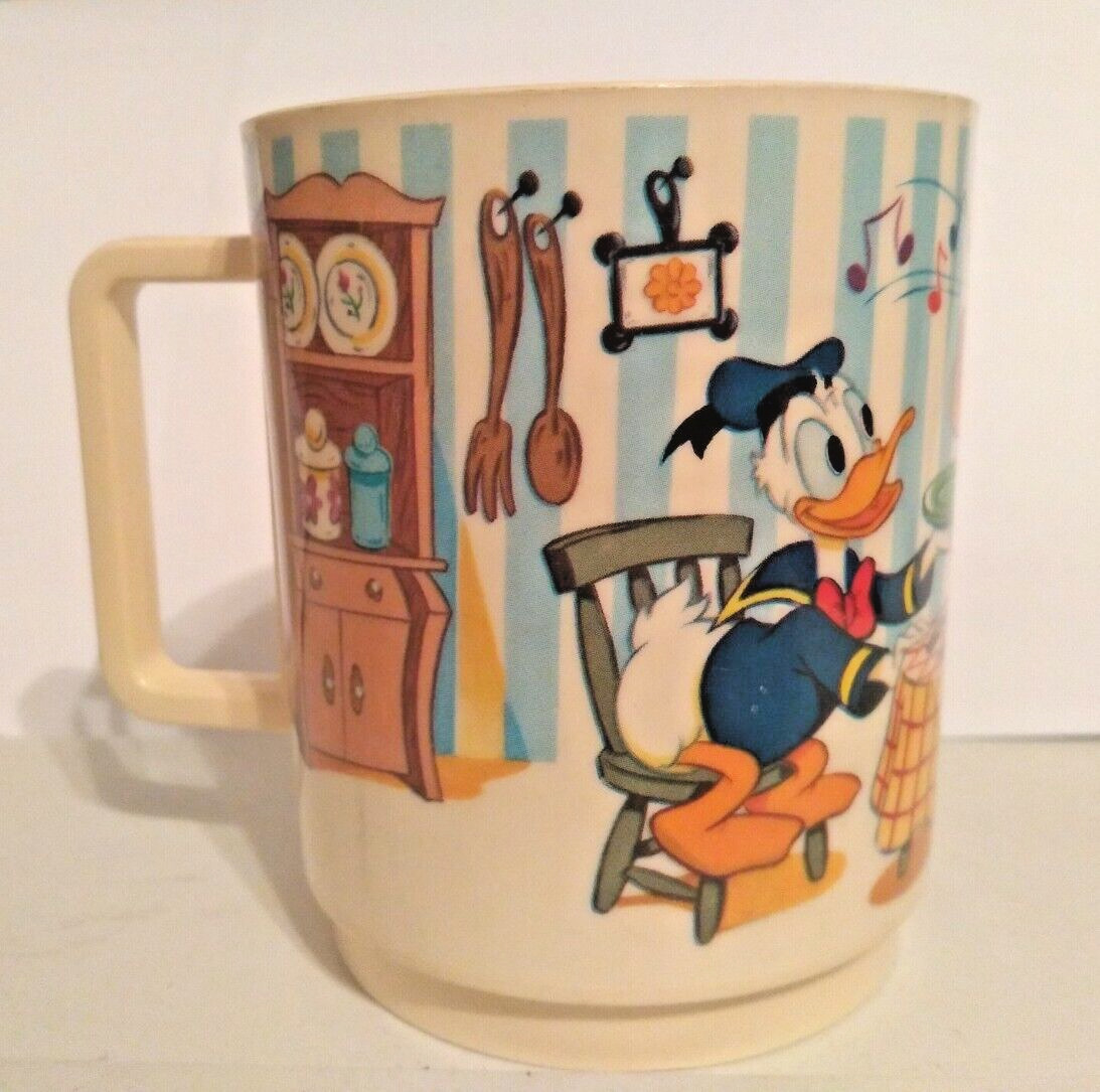 VTGE DISNEY Breakfast Mug Cup MICKEY MOUSE & DONALD DUCK  Blue Bird Deka#269 G4