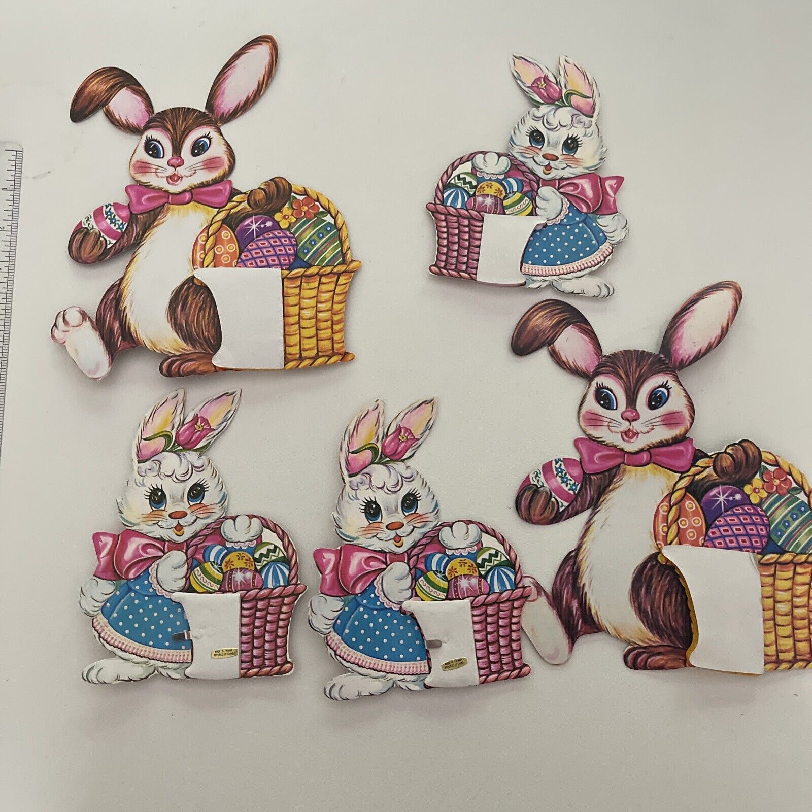 Vtg Lot (5) Easter Bunny Decorations, Die Cut Style