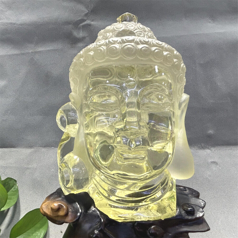 Top Quality 3.2kg Natural Citrine Buddha Reiki Crystal Skull Decor Gift + stand