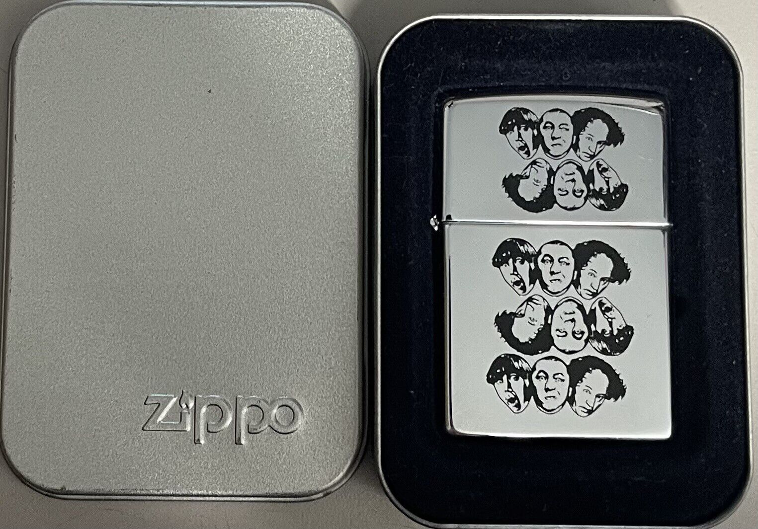 ZIPPO 1998 THREE STOOGES MULTIPLES POLISHED CHROME LIGHTER SEALED IN BOX 578F
