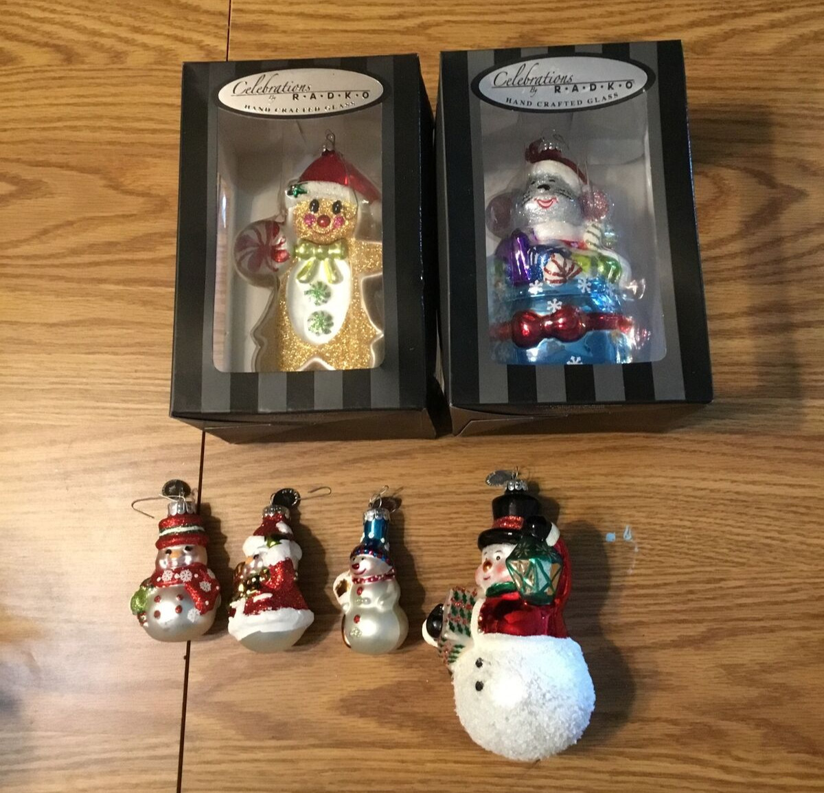 Lot Of 6 Christopher Radko Celebration Blown Glass Ornaments Snowmen