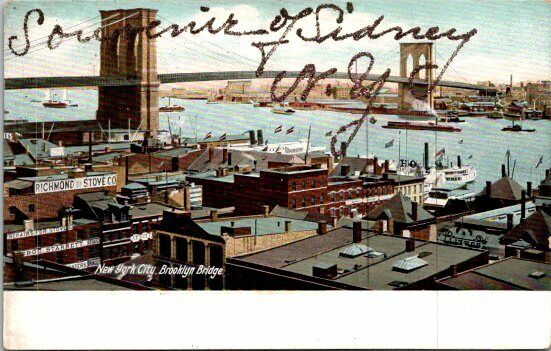 Postcard Brooklyn Bridge New York City Glitter Souvenir Post Card Company
