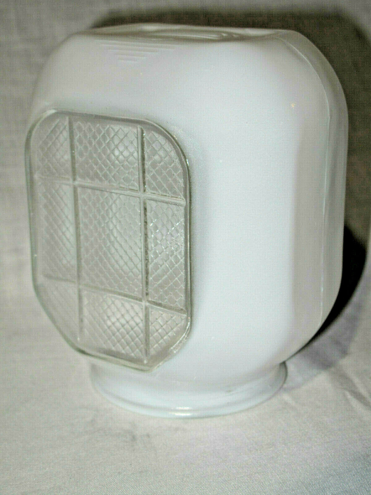 Vintage 1950s White Frosted Glass Light Shade Clear Glass Block Fixture Porch BR