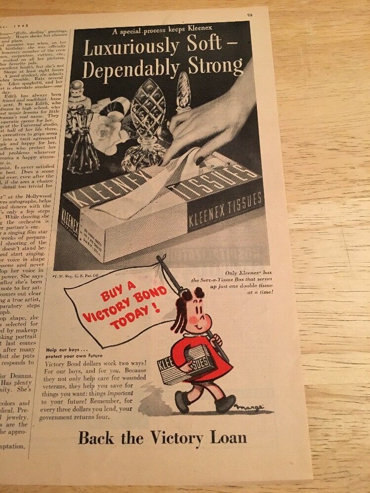 1945 LITTLE LULU - KLEENEX TISSUES - Vintage Magazine Ad Clipping