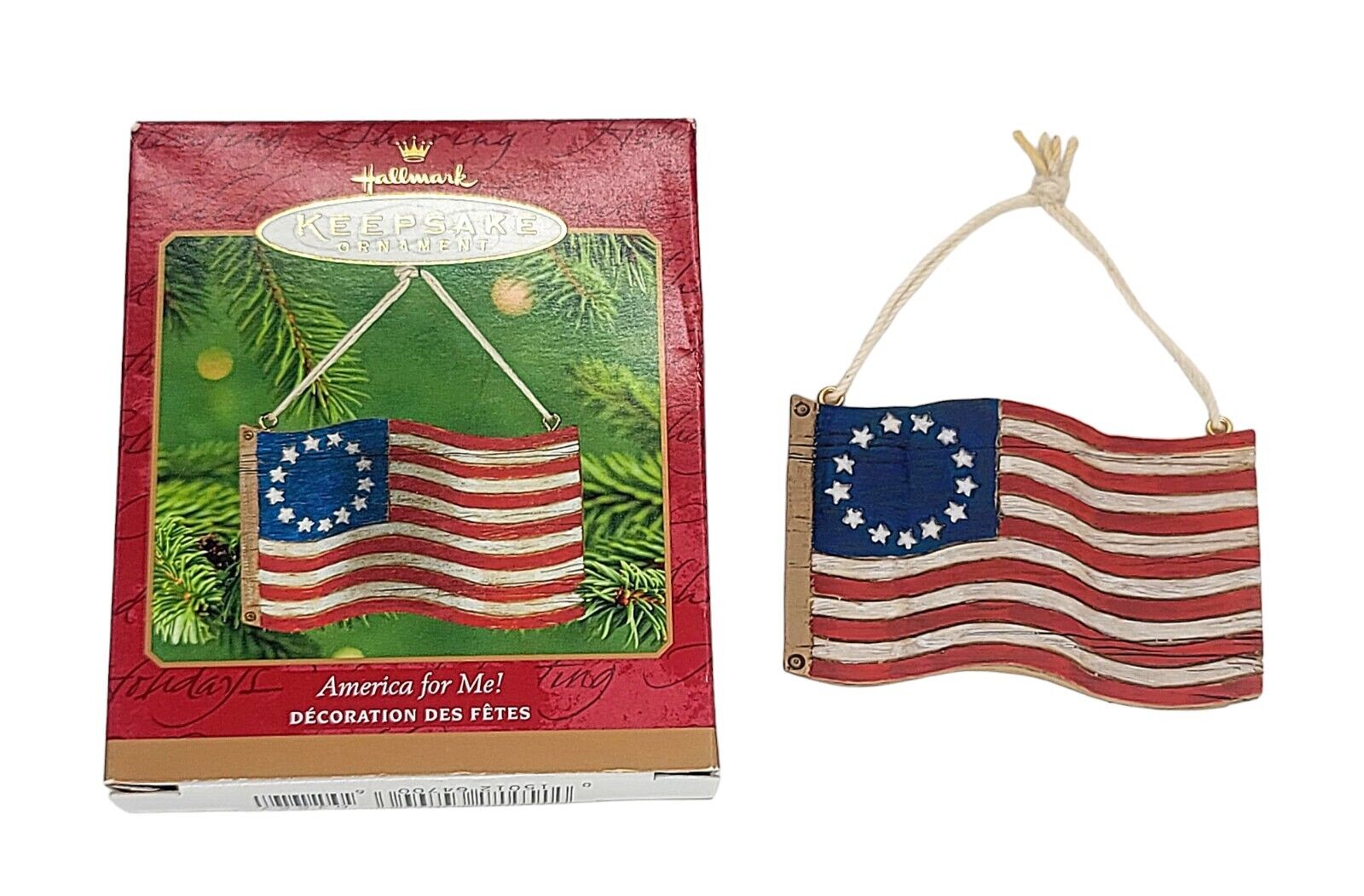 Vintage 2001 Hallmark Keepsake America For Me American Flag Christmas Ornament 