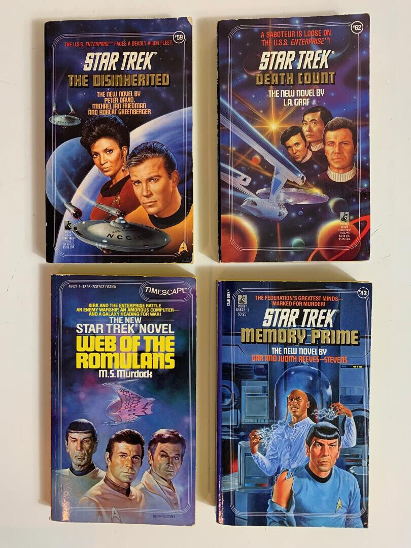 Lot of 4 Vintage Star Trek Novels: The Disinherited, Death Count, Memory Prime..
