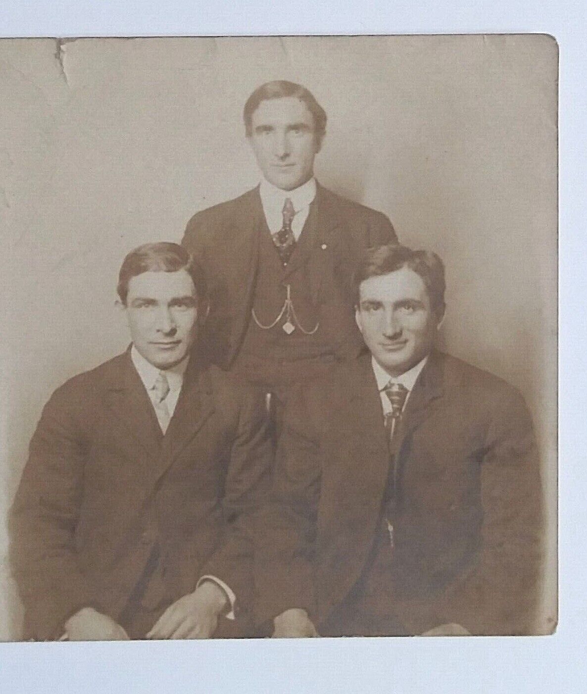 RPPC Three Handsome Brothers Gentleman in Ties Postcard AZO UNP c1904-1918