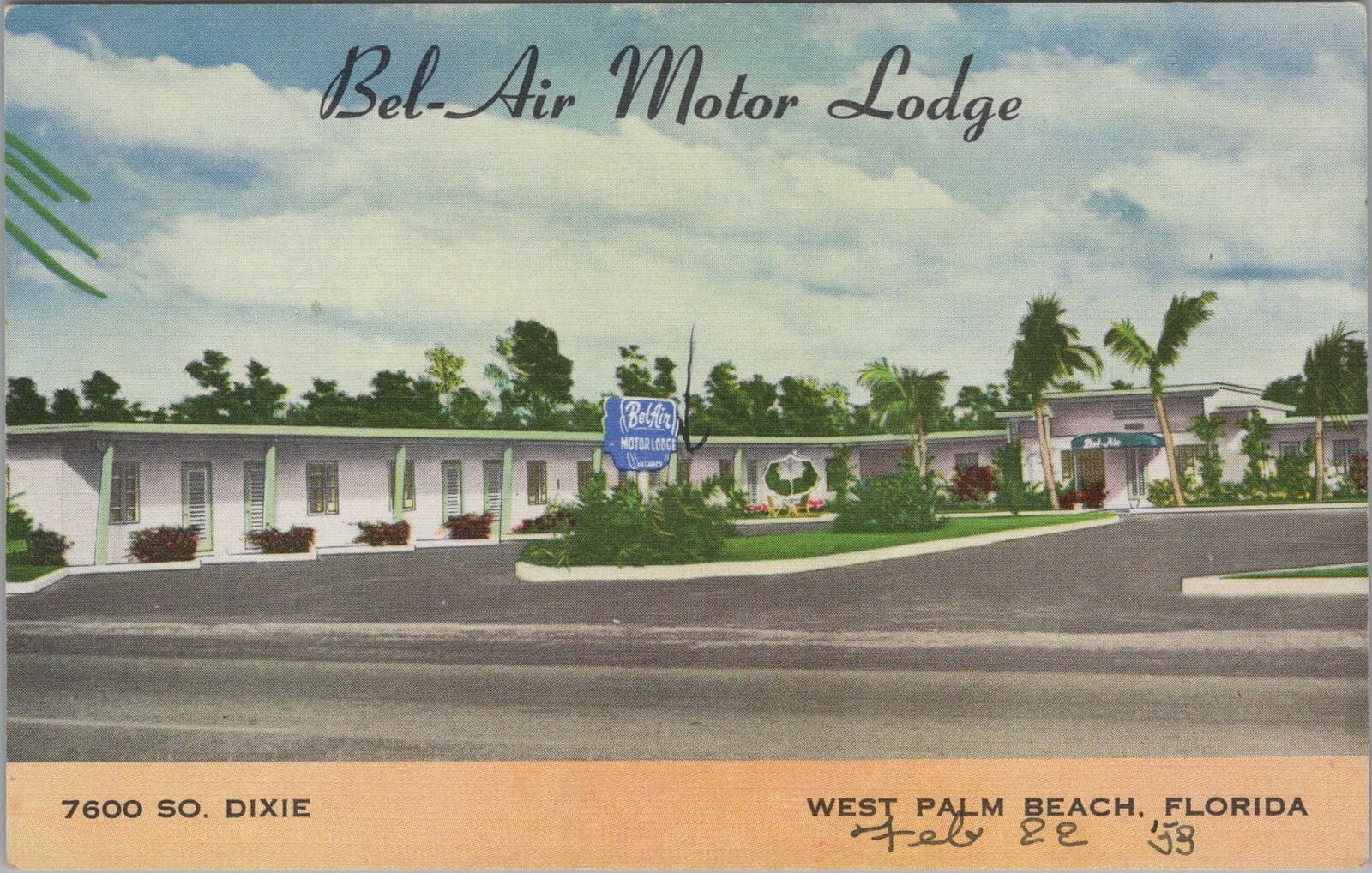 Postcard Bel Air Motor Lodge West Palm Beach Florida FL 