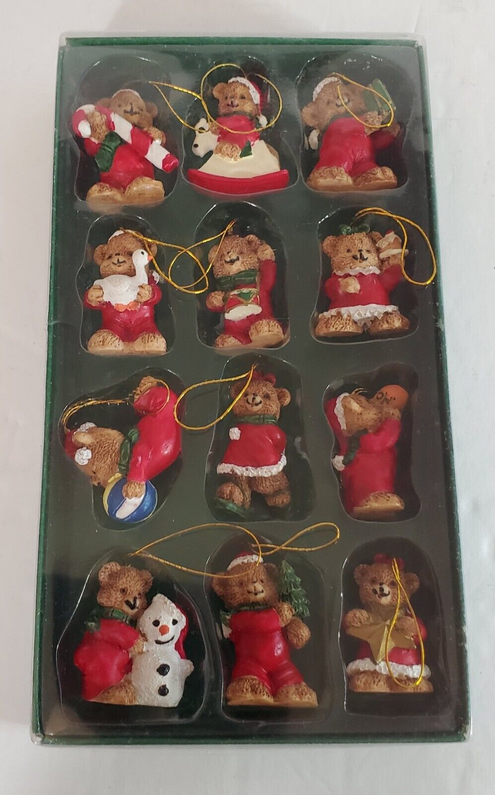 Vintage Dillard\'s 12 Miniature Bear Hanging Detailed Christmas Ornaments