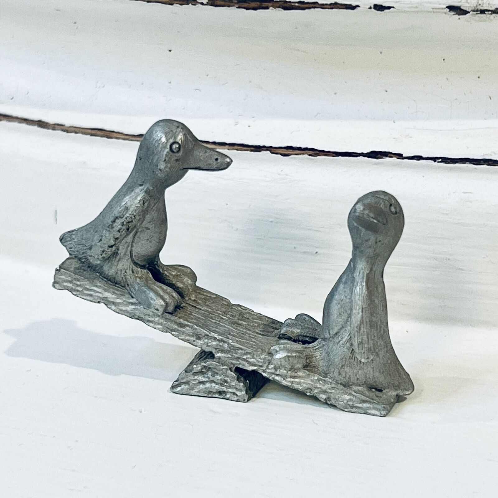 VTG Spoontiques Pewter Figurine Penguins on See-Saw Teeter Totter P382 1984