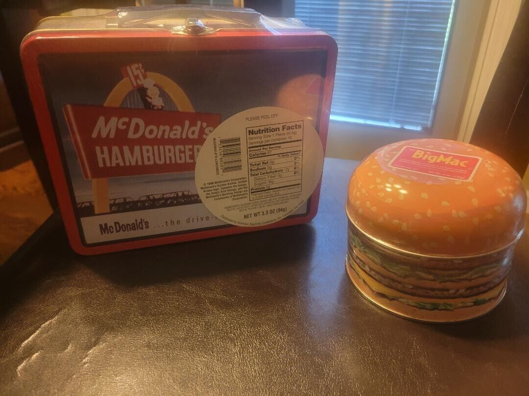 VINTAGE 1996 McDonald\'s Big Mac Collectible Tin and 1998 Tin Lunchbox - NIP 