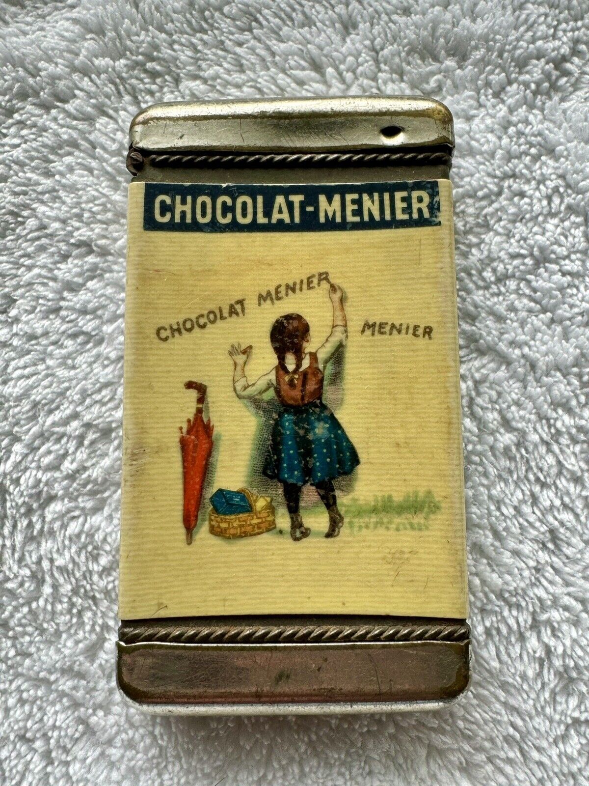 Antique French Chocolat-Menier Celluloid Match Safe Vesta Case