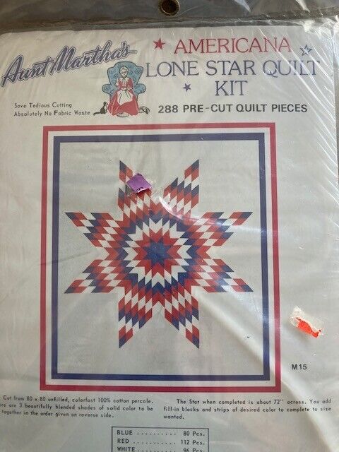 Aunt Martha's Lone Star Americana app 288 pre cut piece vintage quilt kit