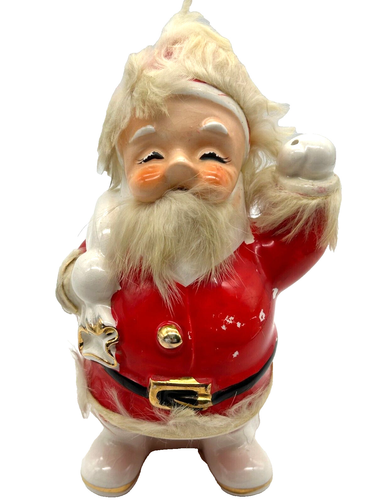 National Potteries Co. Vtg. 50s Santa Claus Christmas Piggy Bank Fur Trim Japan