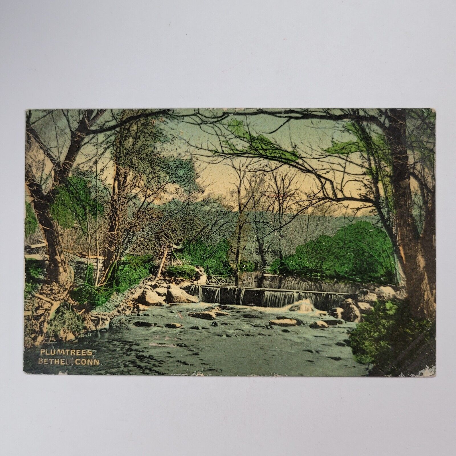 Vintage Postcard Plum Trees Creek Waterfall Rocks Bethel Connecticut c1910