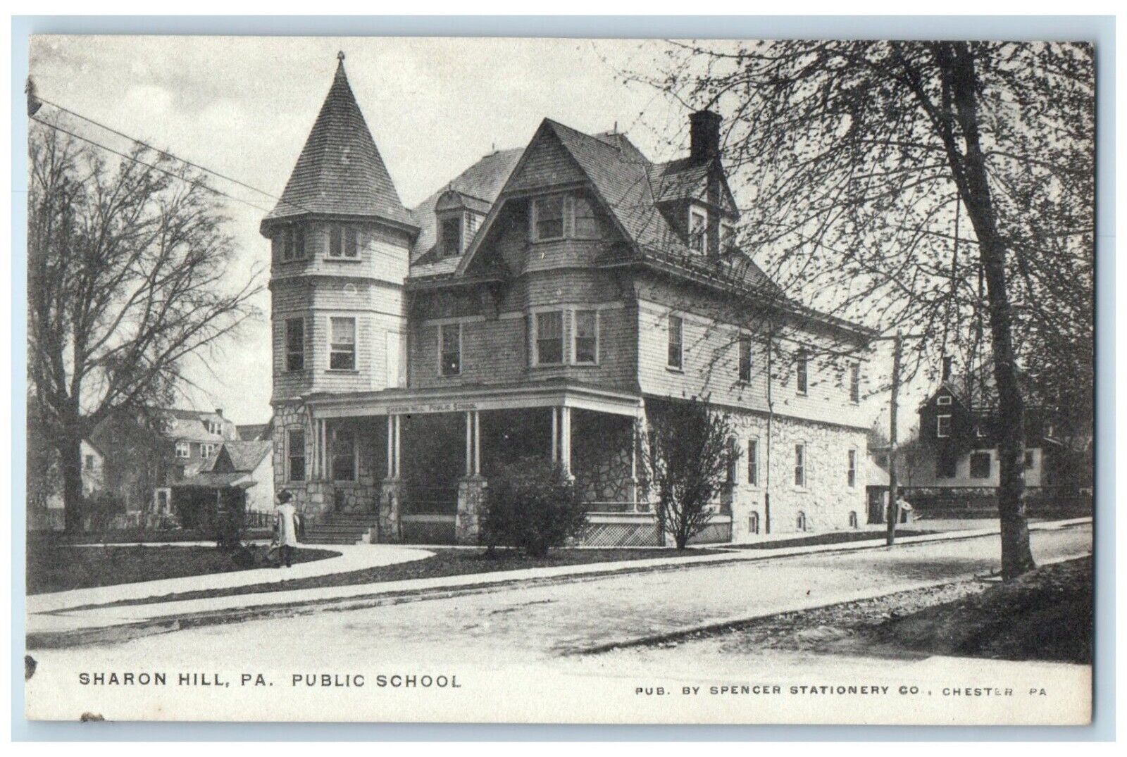 c1910's Sharon Hill Pennsylvania PA, Public School Building Antique Postcard