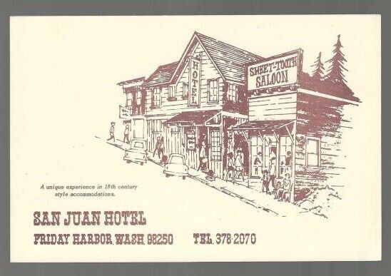 Washington Cards.  1 card.  Friday Harbor.  San Juan Hotel